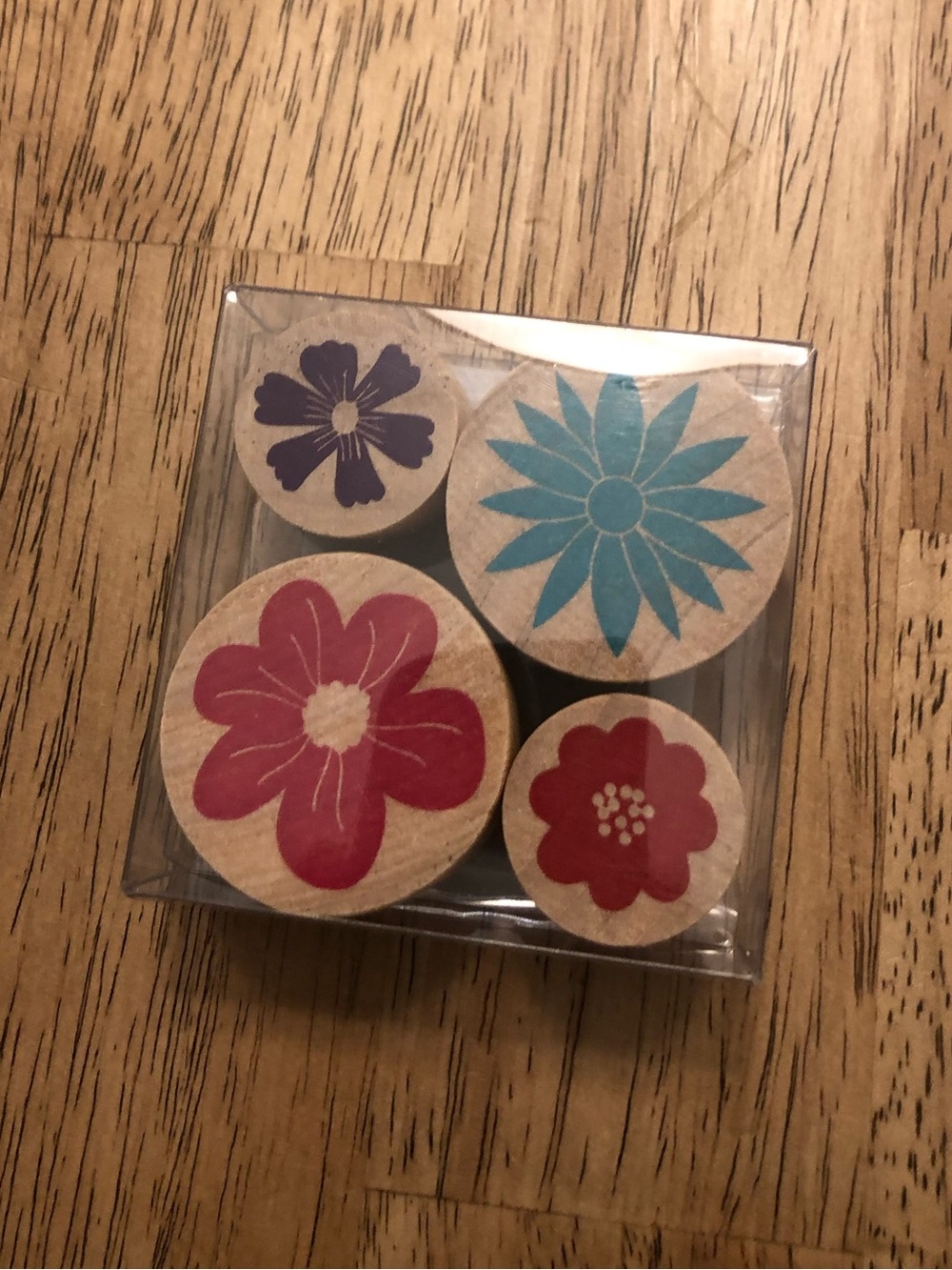 Craft Smart Floral Wood Stamp Set — Pink, Blue, Purple, Red